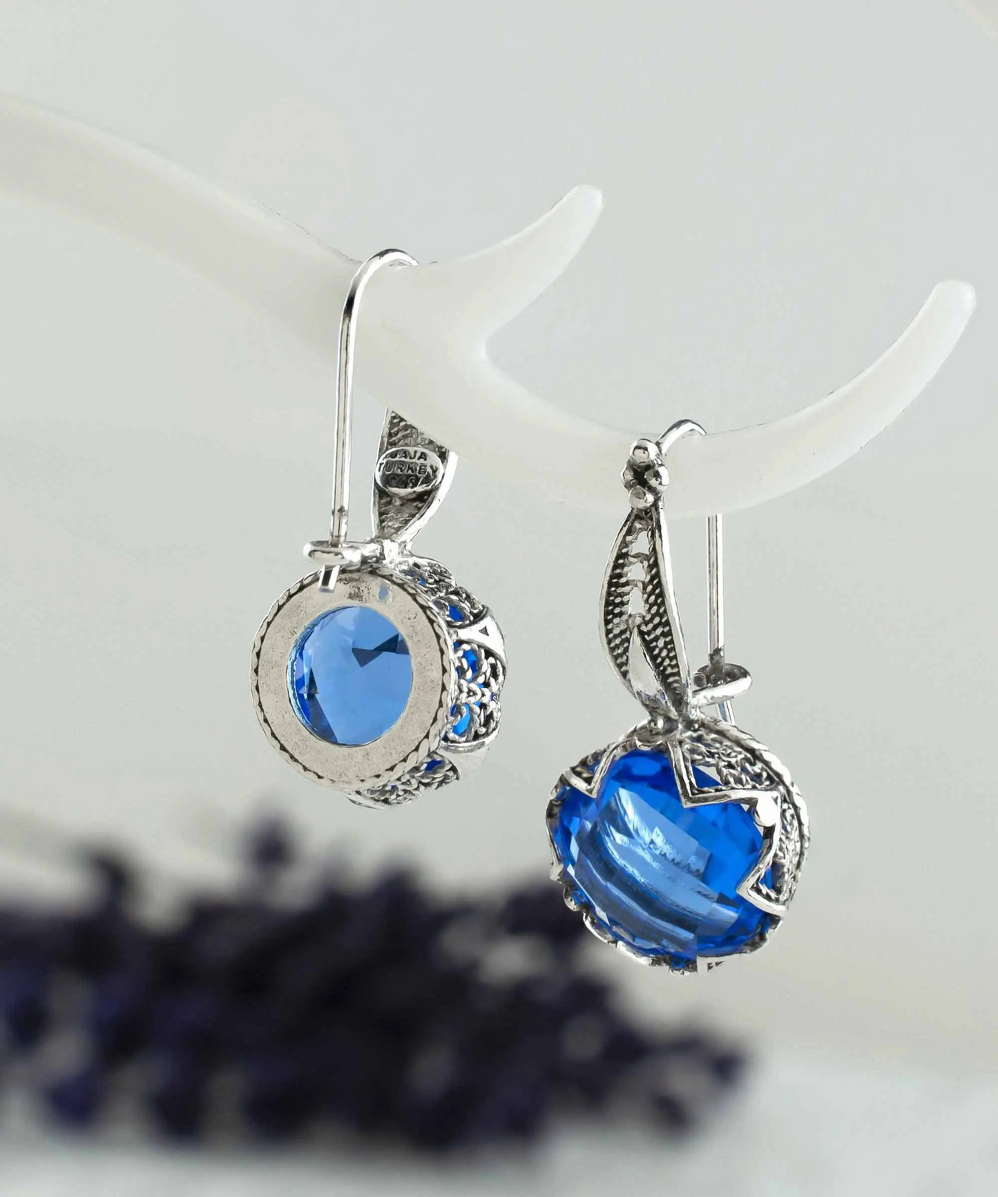 FiligranIst - Filigree Flower Design Blue Quartz Sterling Silver Dangle Earrings