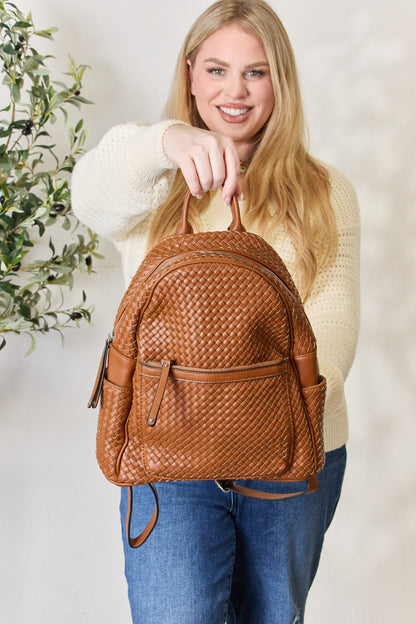 SHOMICO Medium Woven PU Leather Backpack