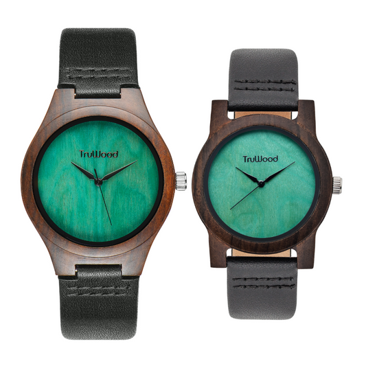 TruWood The Leaf Green Him+Her Watch Gift Bundle