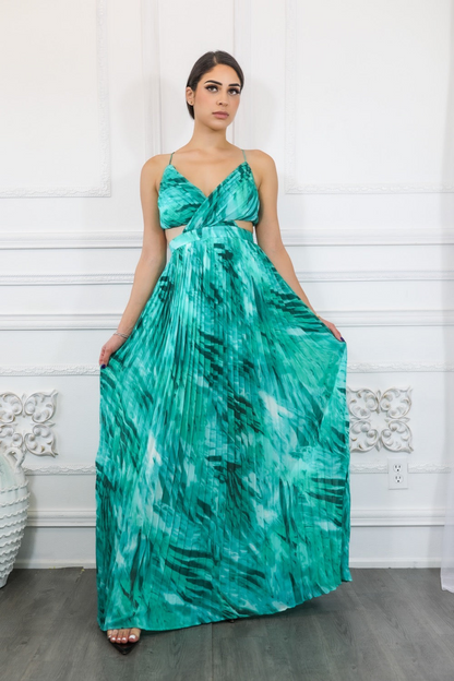 Pleated Cut Out Chiffon Maxi Dress