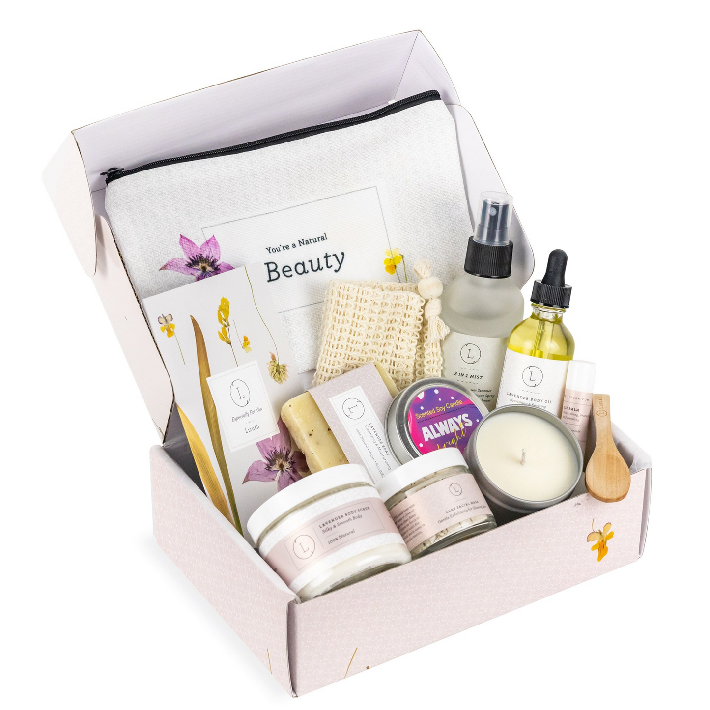 Lizush Spa Gift Box, Natural Lavender Bath & Body Relaxing Package for Friend