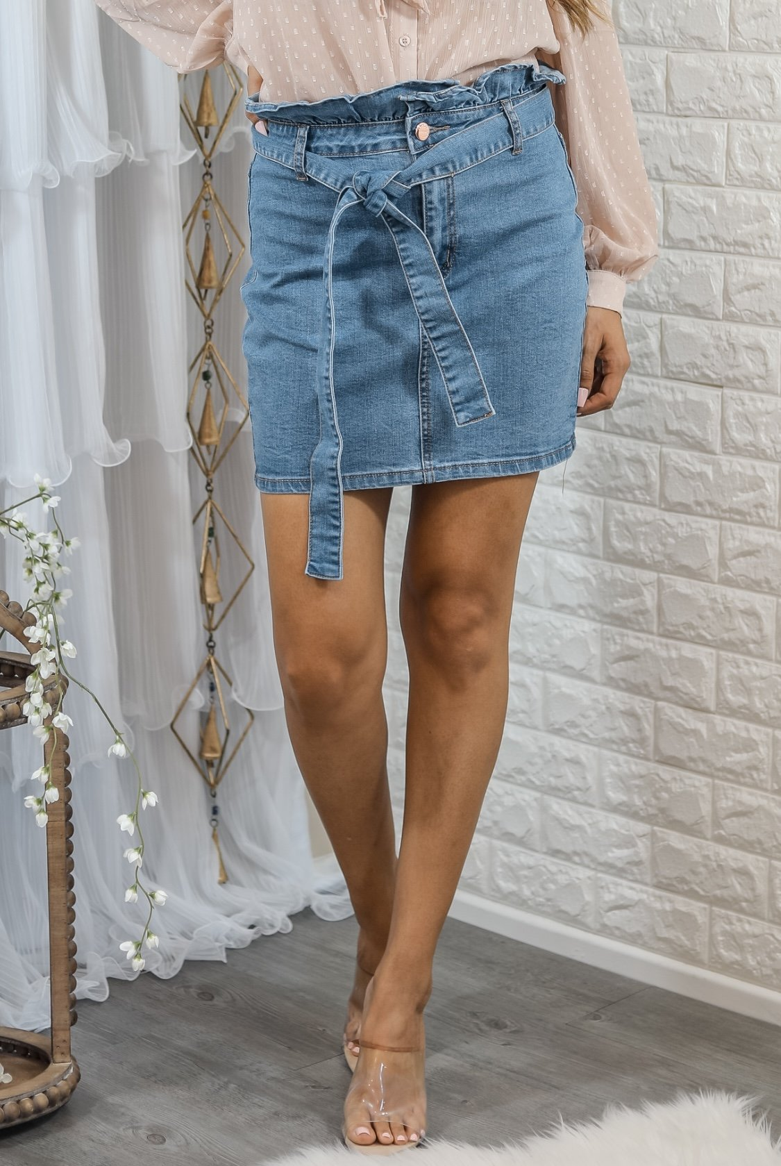 SurelyMine Aleva Paper Bag Denim Mini Skirt