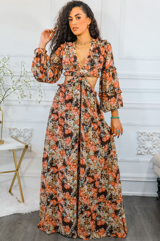 SurelyMine Floral Scent Cut Out Maxi Dress