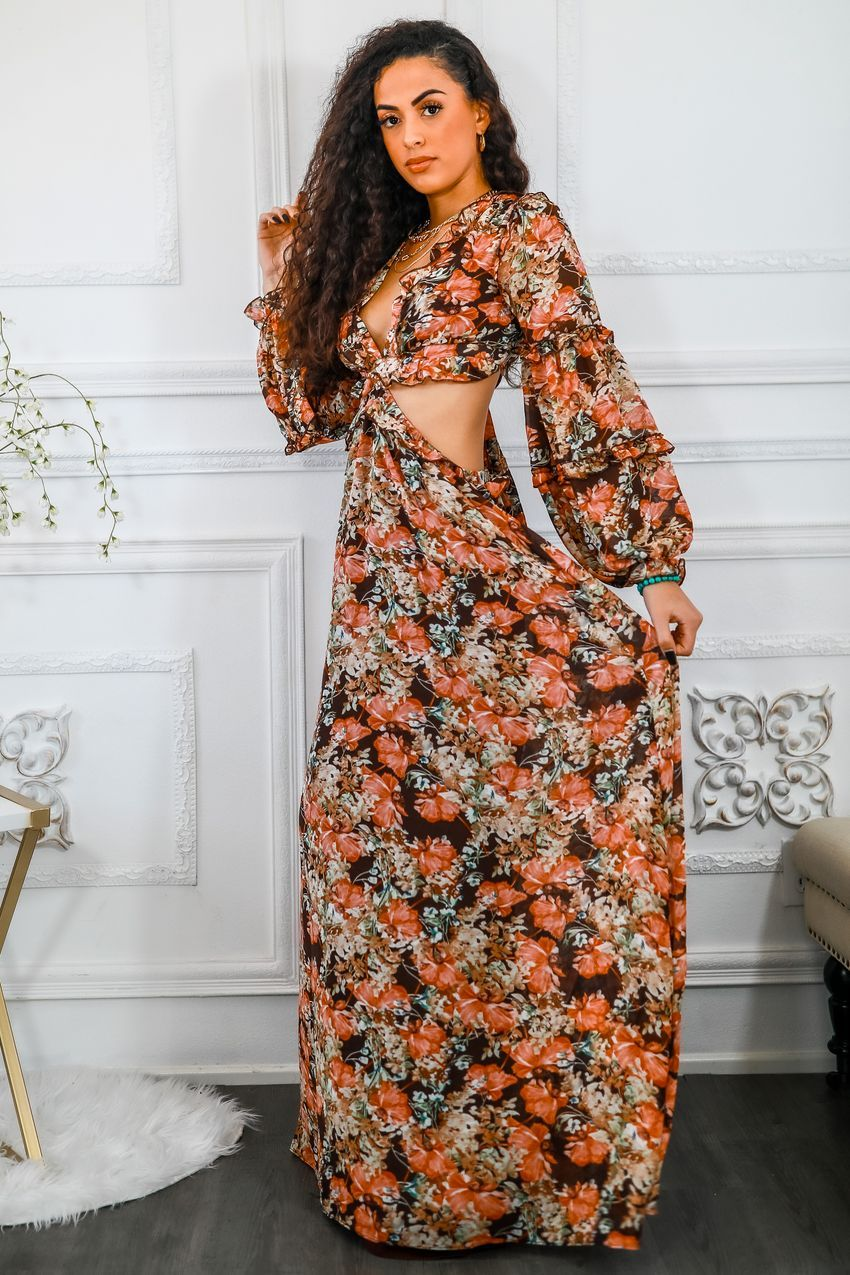 SurelyMine Floral Scent Cut Out Maxi Dress