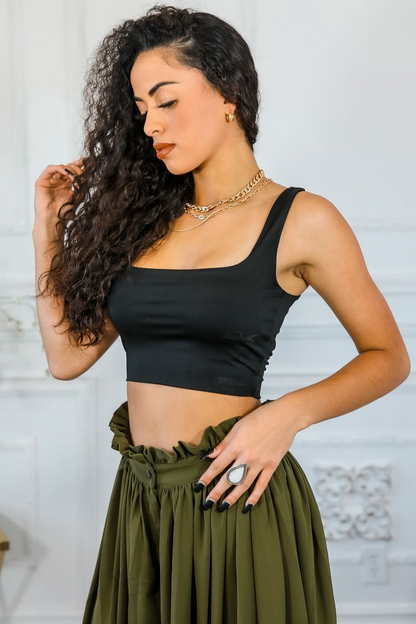 SurelyMine Back to Square One Square Neckline Crop Top Black