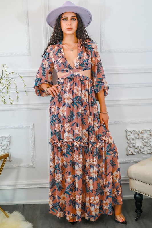 Garden Love Floral Cutout Long Maxi Dress