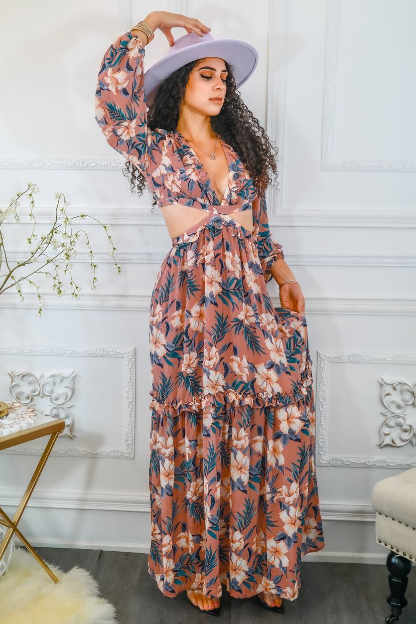 Garden Love Floral Cutout Long Maxi Dress