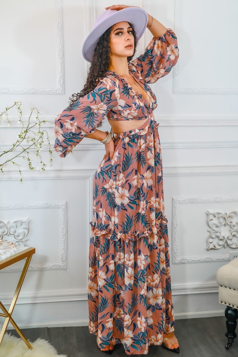 Garden Love Floral Cutout Long Maxi Dress