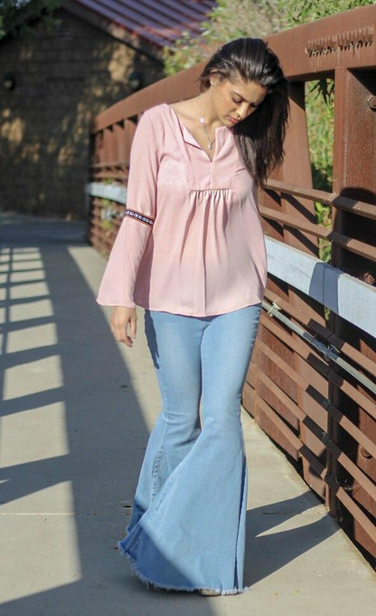 Whistling Dixie Dusty Pink Bell Sleeves Top