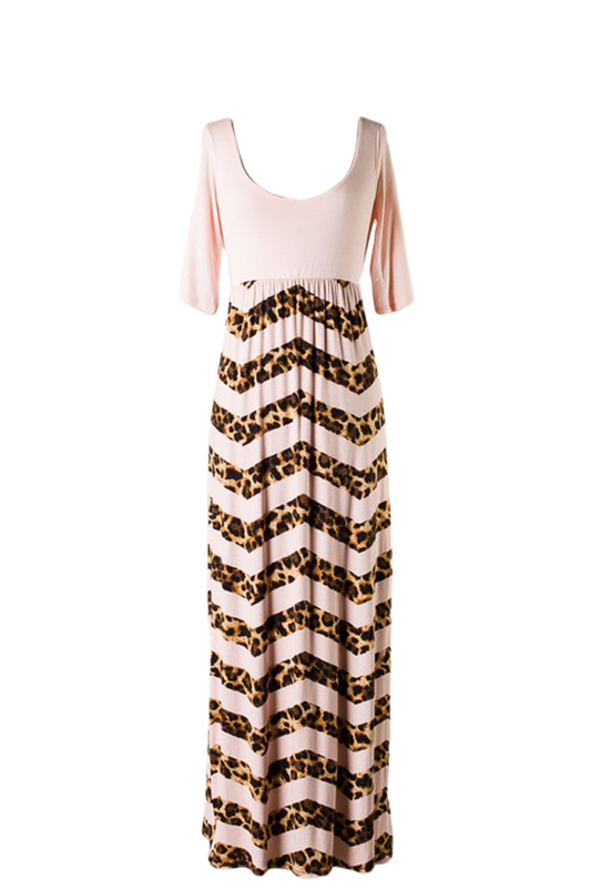 SurelyMine Chevron Pattern Animal Print Maxi Dress