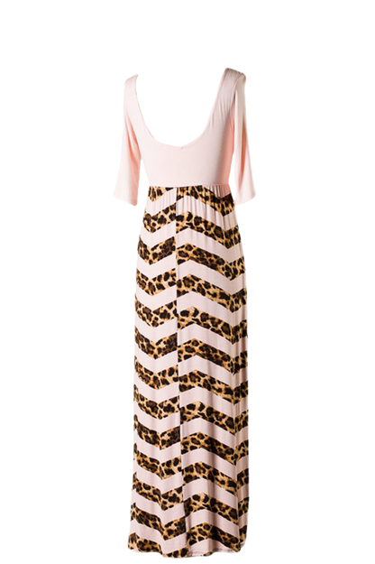 SurelyMine Chevron Pattern Animal Print Maxi Dress