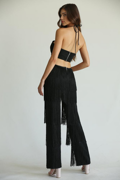 Elizabella - Premium Multi-tiered Fringe-Adorned Jumpsuit