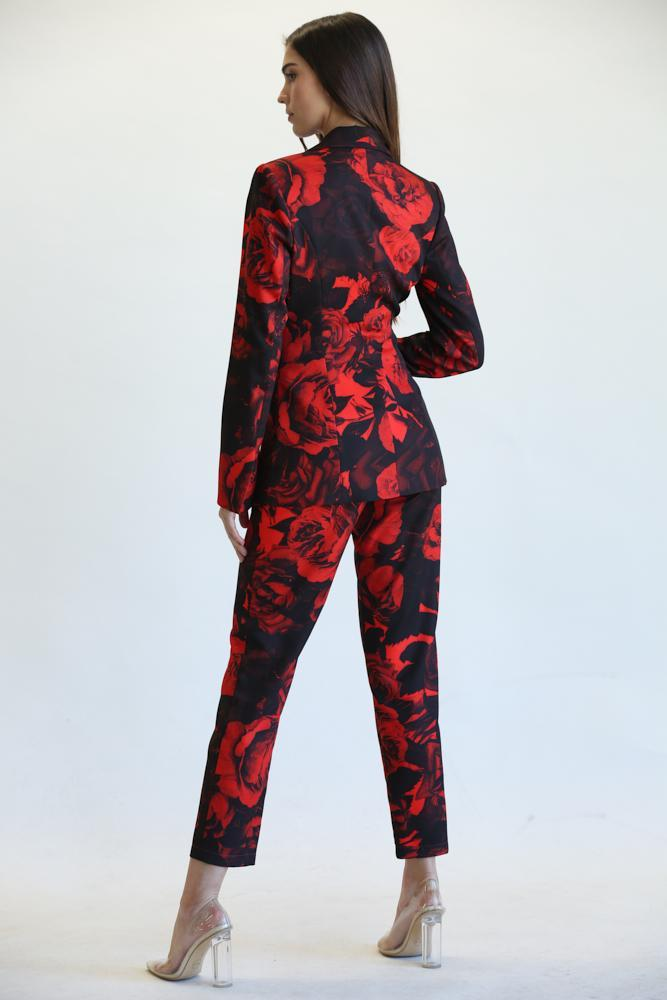 Tiva - Premium Vibrant Rose Print Blazer + Pant Ensemble