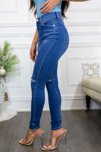 Just a Little Knee Cut High Waisted Great Stretch Jeans