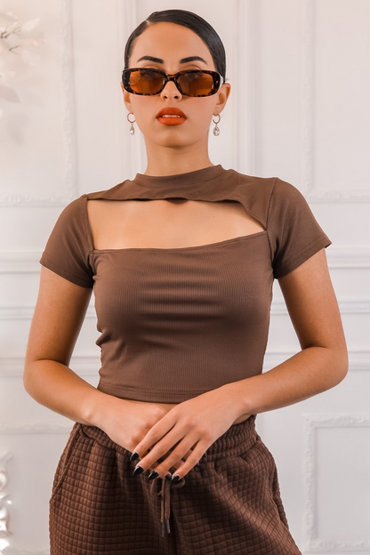 SurelyMine Asymmetrical Cut Out Ribbed Cropped Top