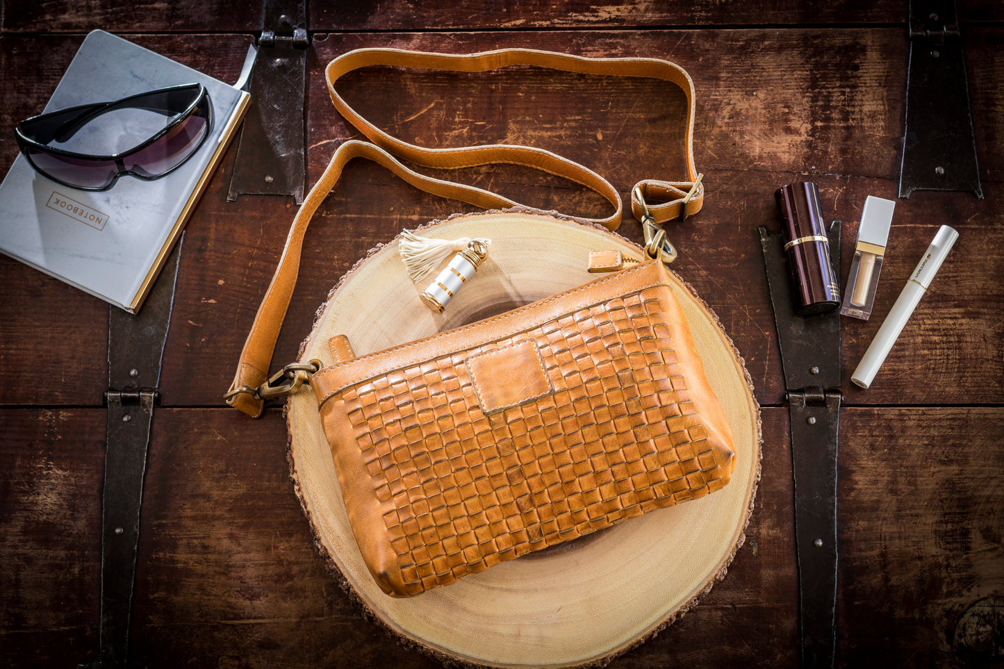 Kiko Genuine Washed Leather Weaved Crossbody - A Tapestry of Elegance and Versatility