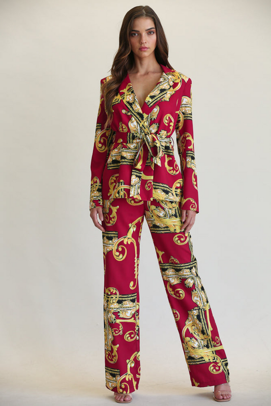 Aarifa - Baroque Print Blazer & Pant Set