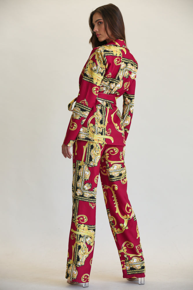 Aarifa - Baroque Print Blazer & Pant Set