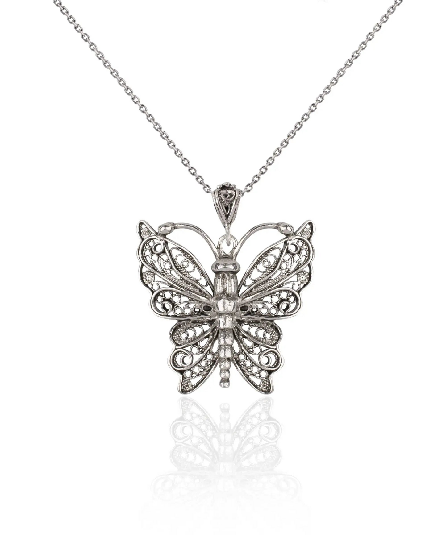 FiligranIst - Sterling Silver Filigree Butterfly Pendant Necklace