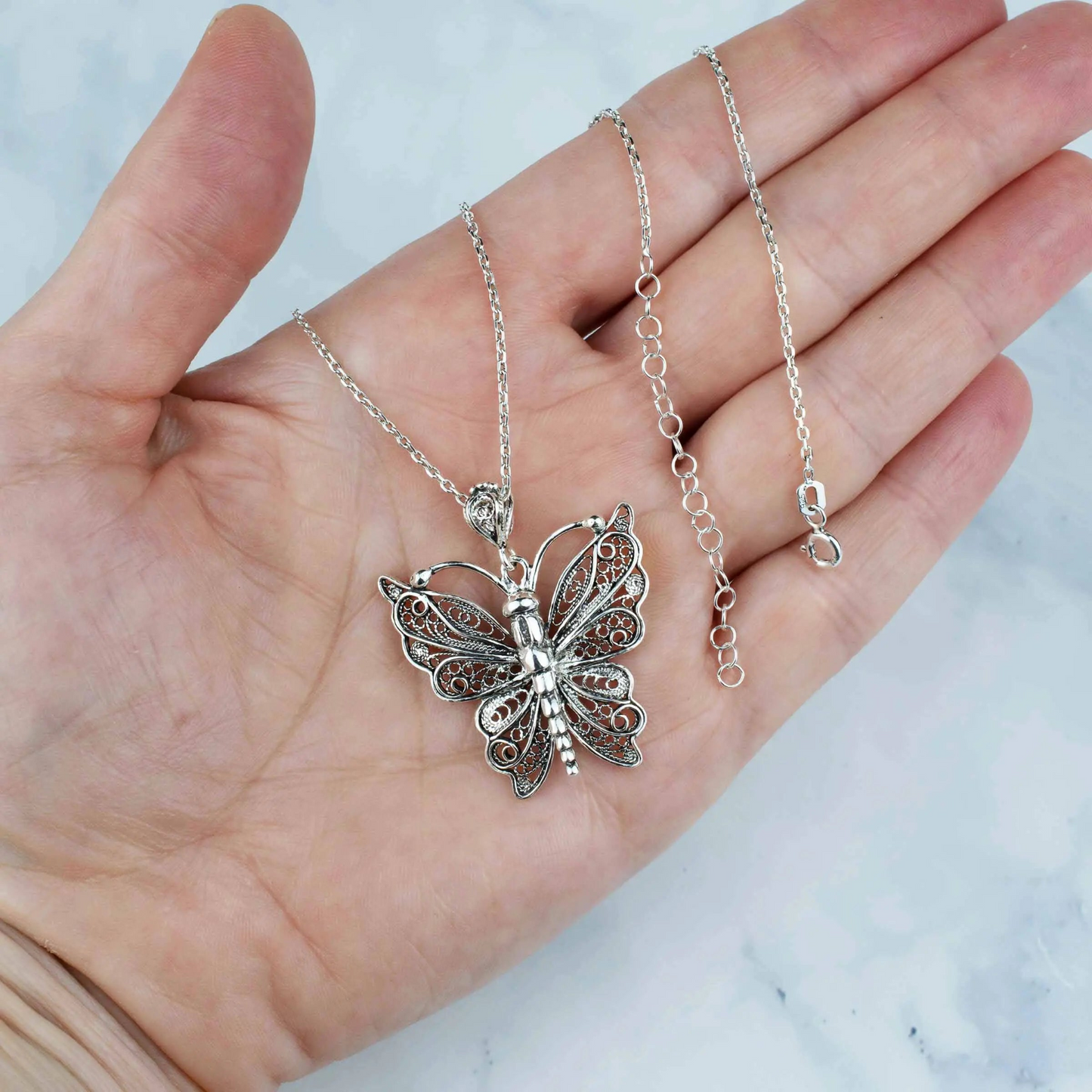 FiligranIst - Sterling Silver Filigree Butterfly Pendant Necklace