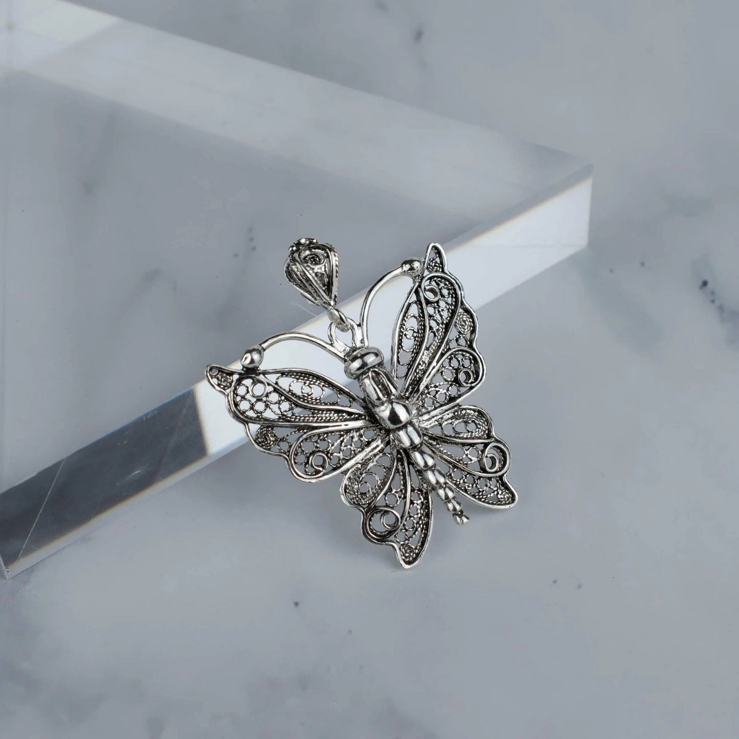 FiligranIst - Sterling Silver Filigree Butterfly Pendant Necklace