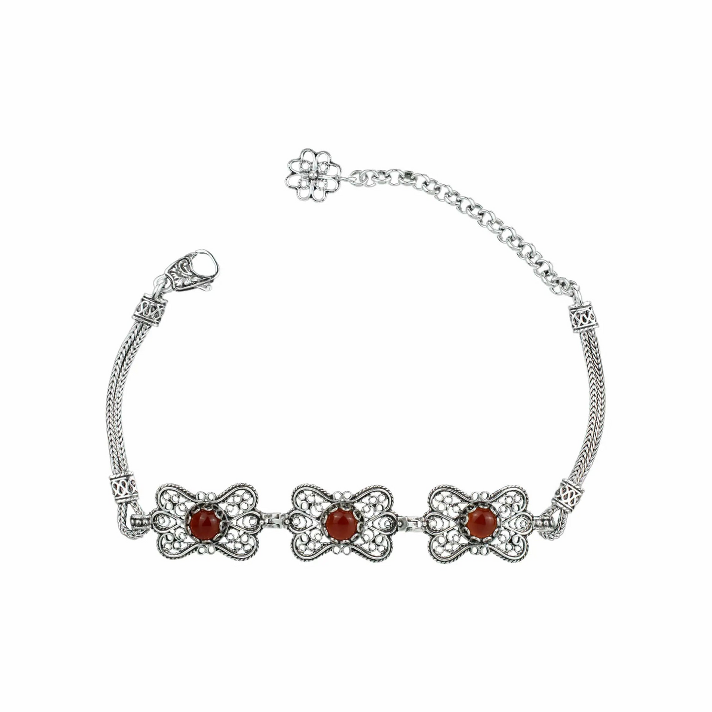 FiligranIst - Filigree Art Carnelian Gemstone Women Butterfly Silver Link Bracelet