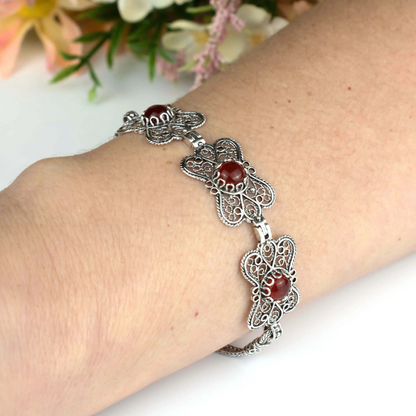 FiligranIst - Filigree Art Carnelian Gemstone Women Butterfly Silver Link Bracelet