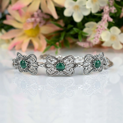 FiligranIst - Filigree Art Malachite Gemstone Women Butterfly Silver Link Bracelet