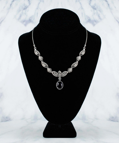 FiligranIst - Filigree Art Black Onyx Gemstone Silver Princess Necklace: An Emblem of Sophistication