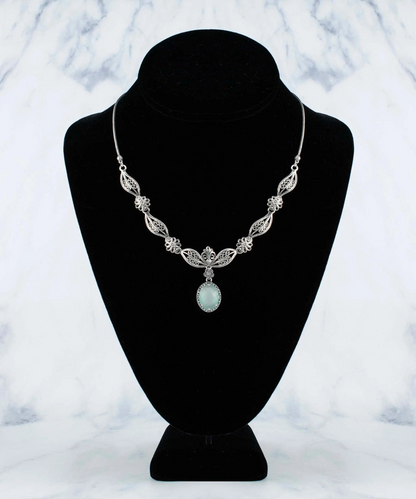 FiligranIst - Handcrafted Filigree Art Aqua Blue Chalcedony Silver Princess Necklace