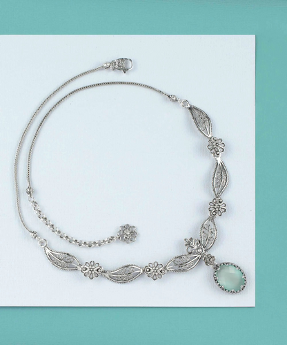 FiligranIst - Handcrafted Filigree Art Aqua Blue Chalcedony Silver Princess Necklace