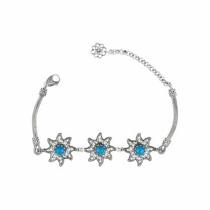 FiligranIst - Filigree Art Turquoise Gemstone Star Figured Women Silver Link Bracelet