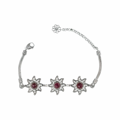 FiligranIst - Filigree Art Ruby Corundum Gemstone Star Figured Women Silver Link Bracelet