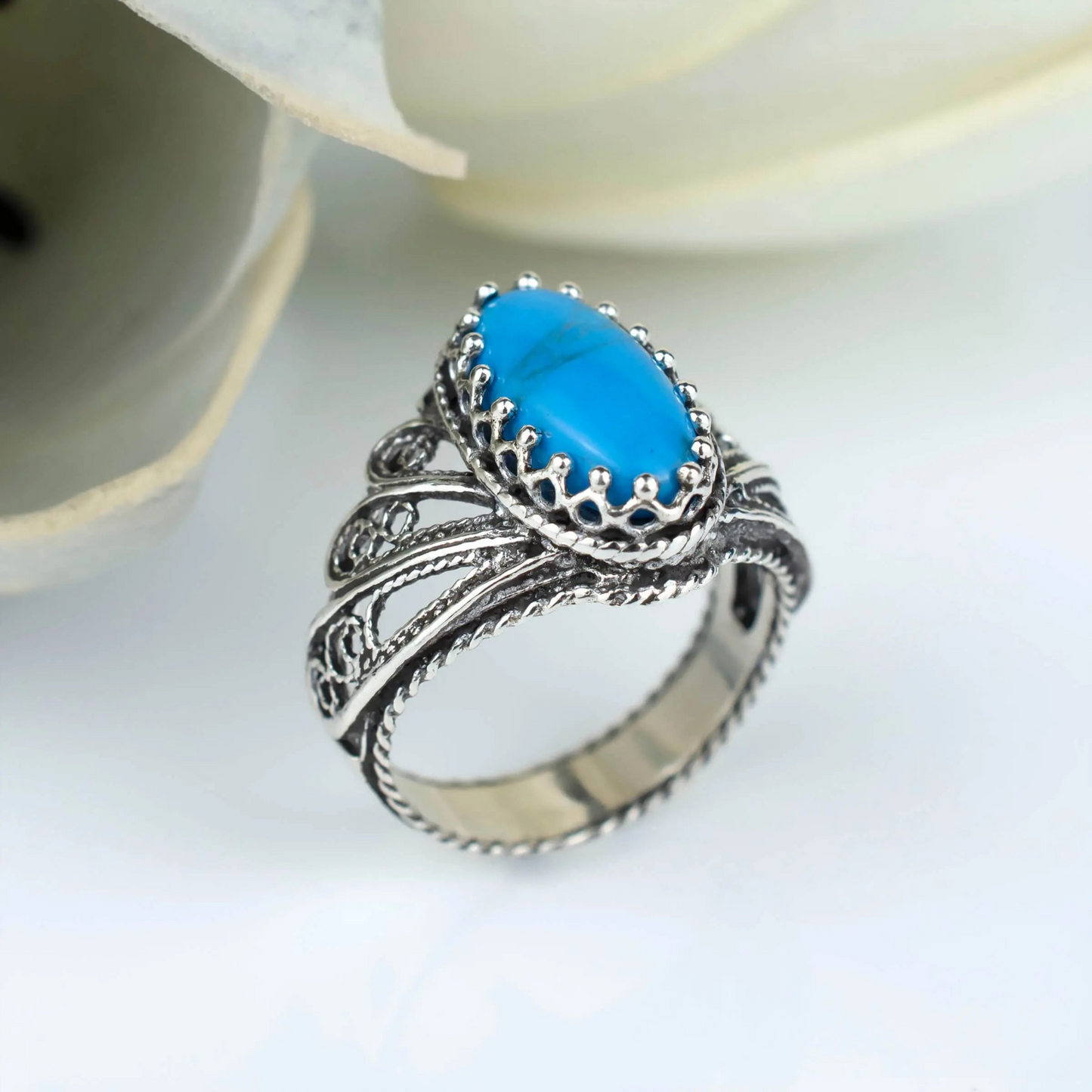 FiligranIst - Turquoise Angel Wings Cocktail Ring