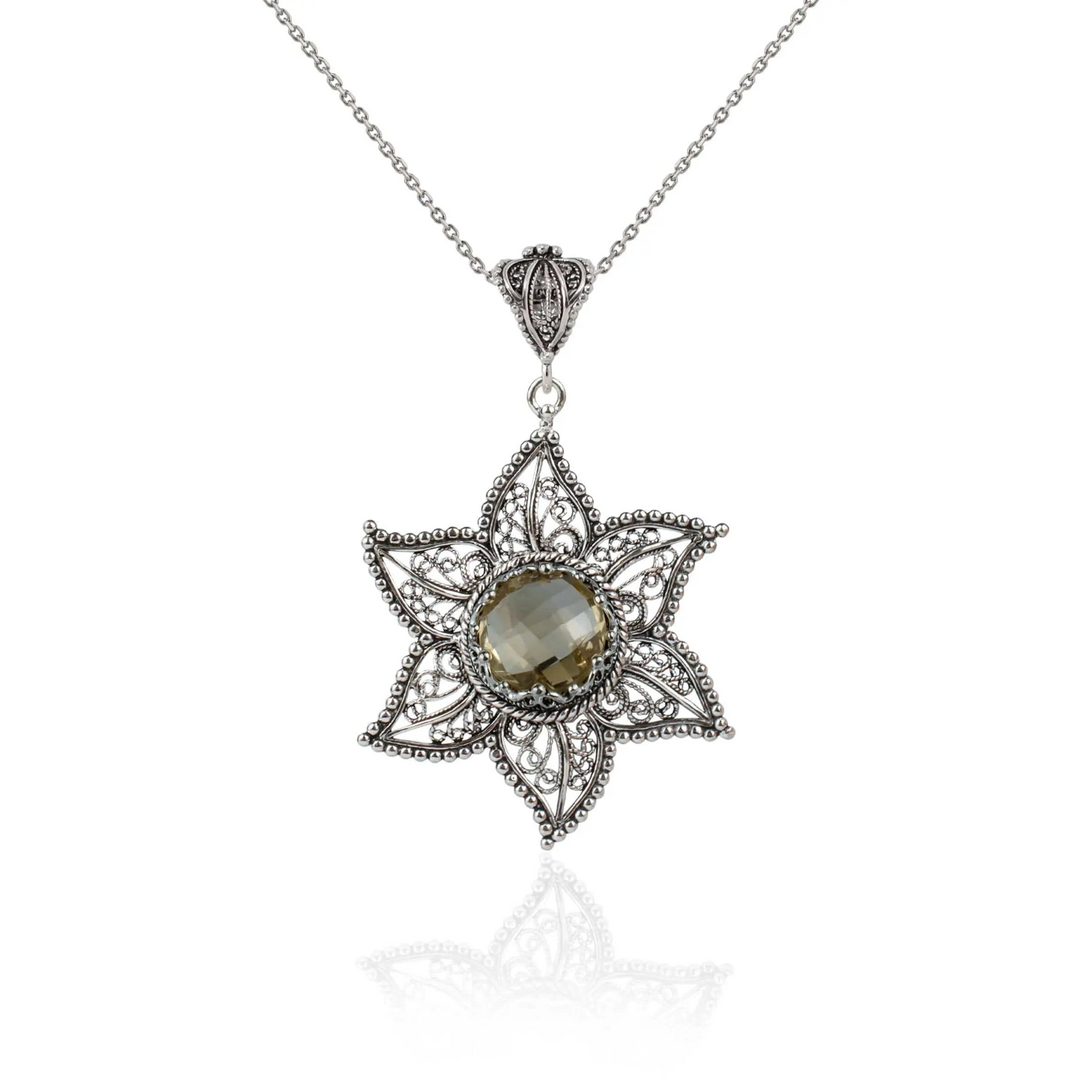 FiligranIst - Filigree Art Citrine Gemstone Star Design Women Silver Pendant Necklace