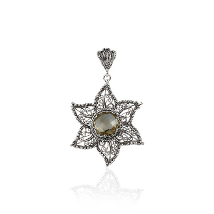 FiligranIst - Filigree Art Citrine Gemstone Star Design Women Silver Pendant Necklace