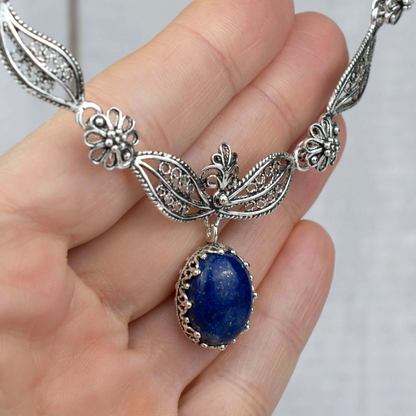 FiligranIst - Filigree Art Lapis Lazuli Gemstone Silver Princess Necklace