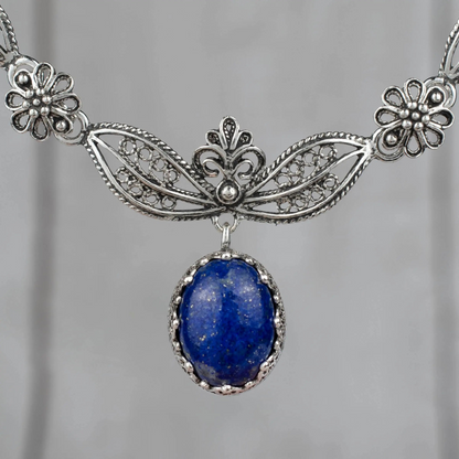 FiligranIst - Filigree Art Lapis Lazuli Gemstone Silver Princess Necklace