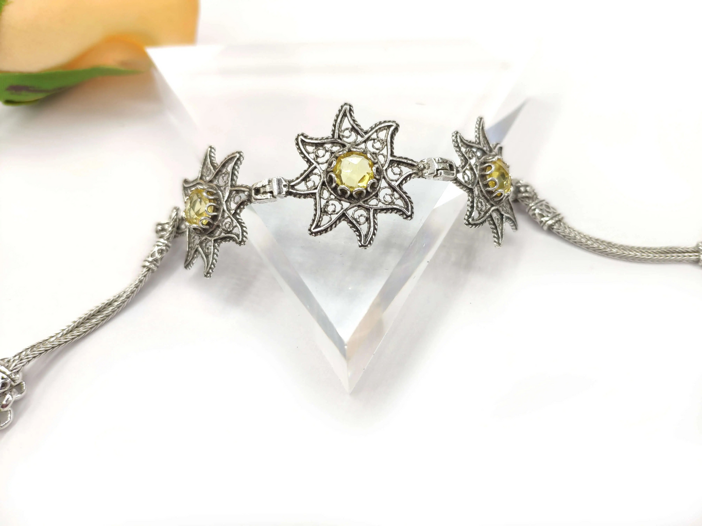 FiligranIst - Filigree Art Citrine Gemstone Star Figured Women Silver Link Bracelet