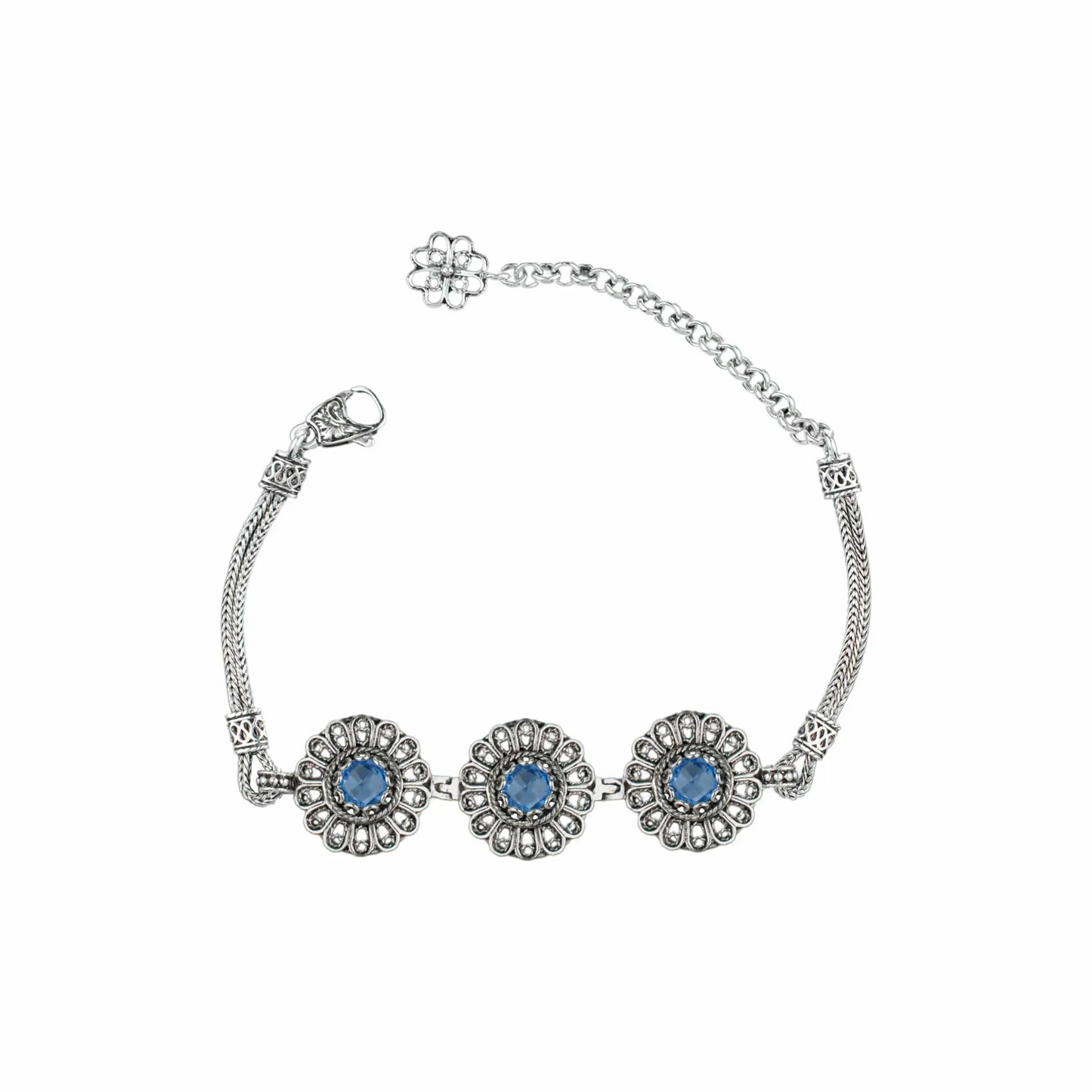 FiligranIst - Filigree Art Blue Quartz Gemstone Women Silver Link Bracelet