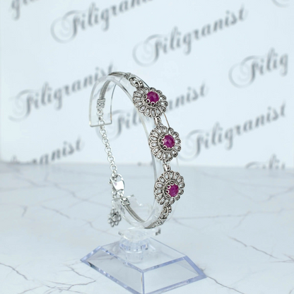 FiligranIst - Filigree Art Ruby Corundum Gemstone Women Silver Link Bracelet