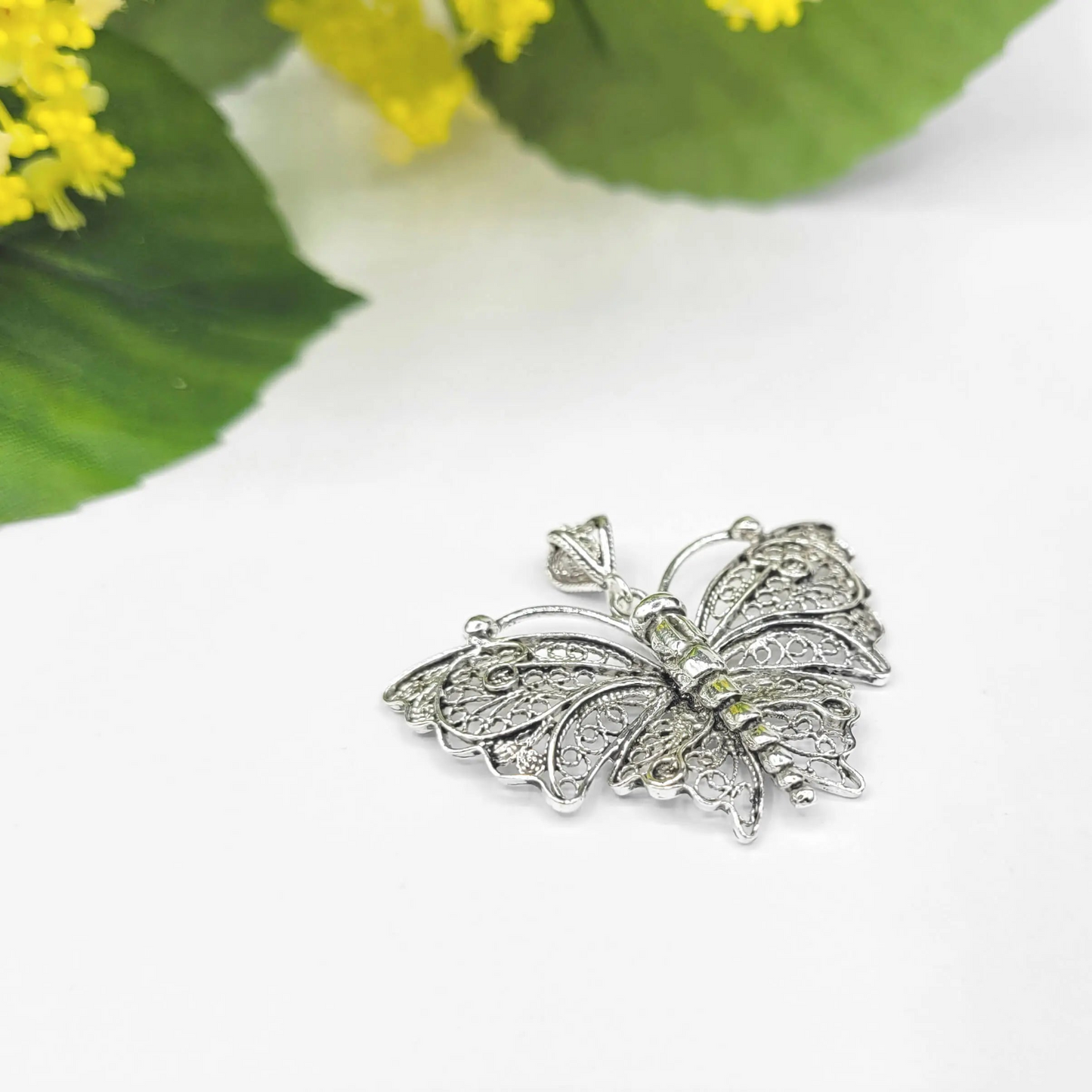 FiligranIst - Handcrafted Silver Filigree Butterfly Pendant Necklace