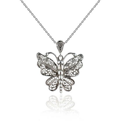 FiligranIst - Handcrafted Silver Filigree Butterfly Pendant Necklace: A Touch of Graceful Elegance