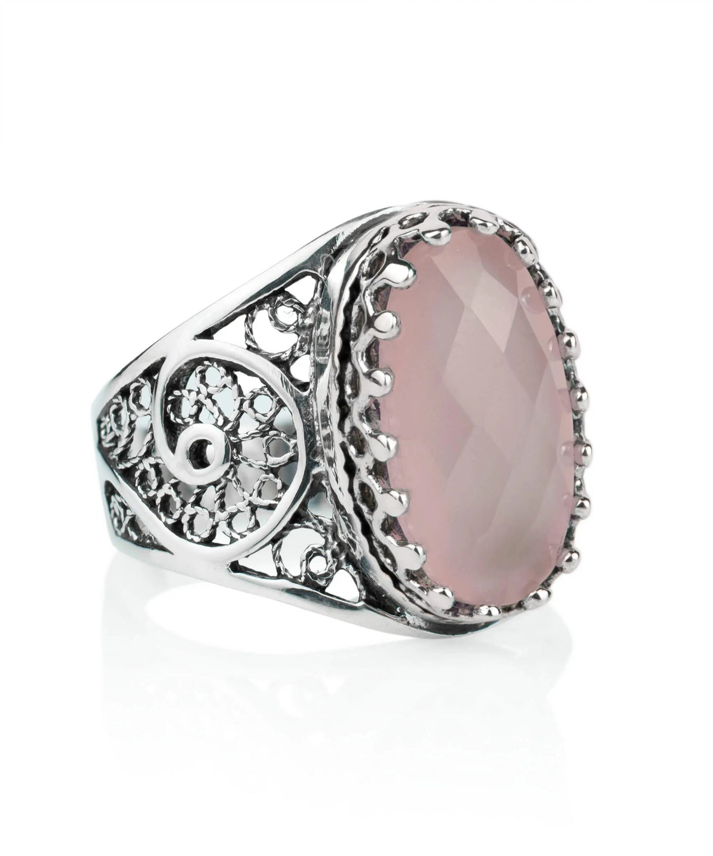 FiligranIst - Pink Chalcedony Gemstone Sterling Silver Filigree Ring