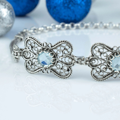 FiligranIst - Filigree Art Blue Topaz Gemstone Women Butterfly Silver Link Bracelet