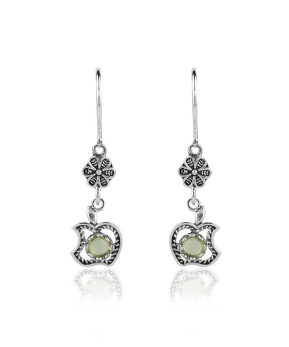 FiligranIst - Filigree Art Apple Design Gemstone Women Silver Dangle Earrings