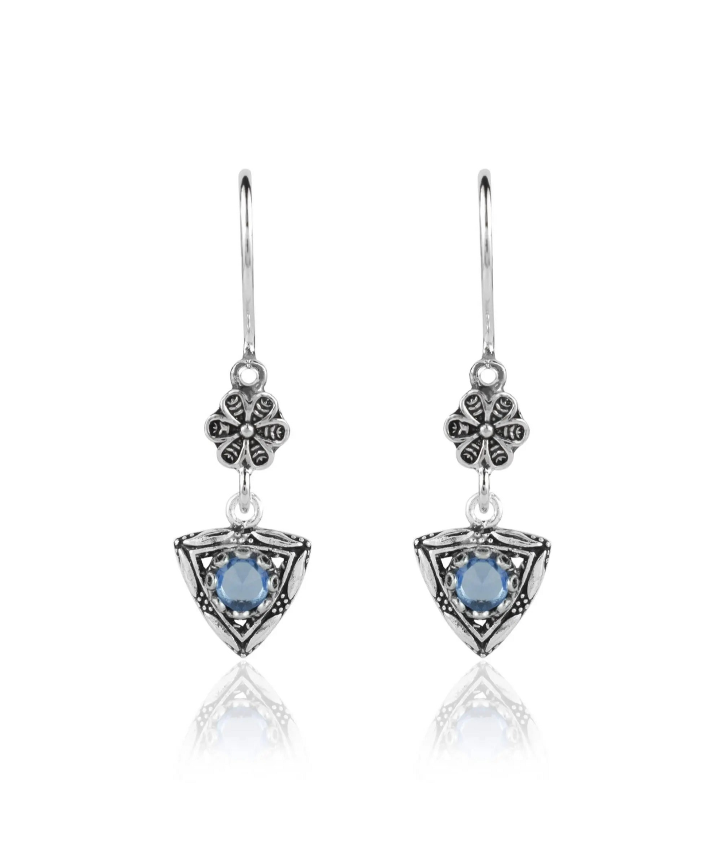 FiligranIst - Filigree Art Triangle Shaped Gemstone Women Silver Dangle Earrings