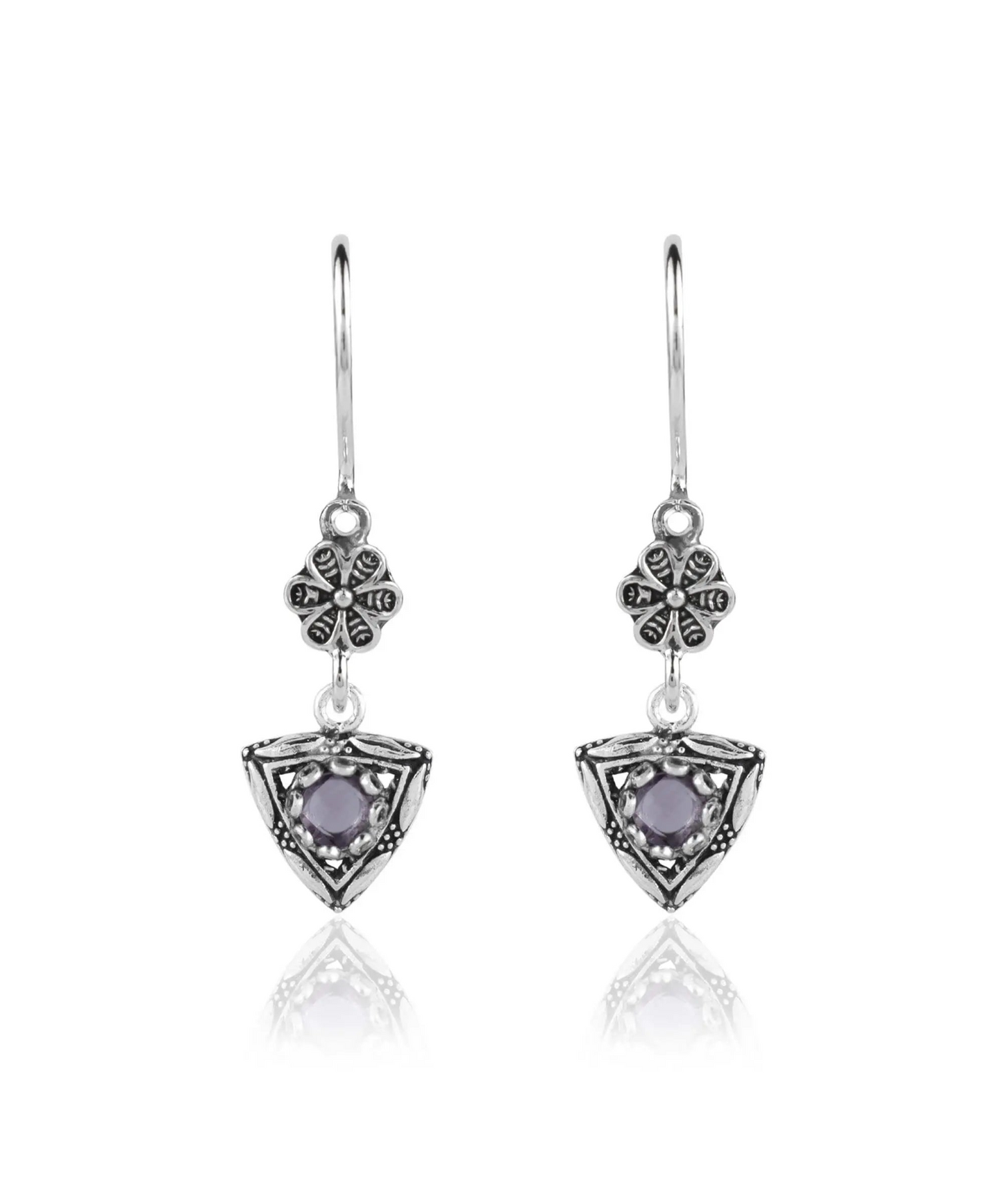 FiligranIst - Filigree Art Triangle Shaped Gemstone Women Silver Dangle Earrings