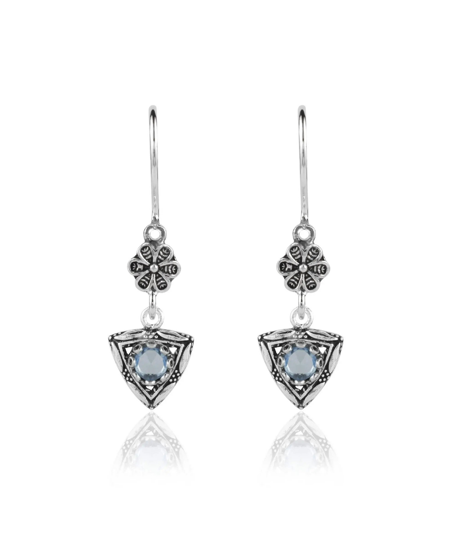 FiligranIst - Filigree Art Triangle Shaped Gemstone Women Silver Dangle Earrings