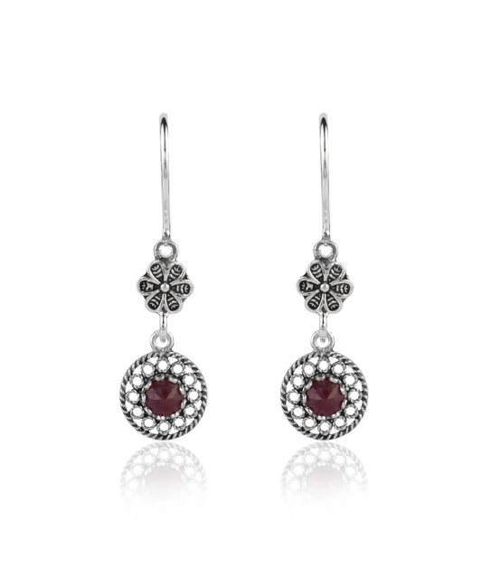 FiligranIst - Filigree Art Sun Figured Gemstone Women Silver Dangle Earrings